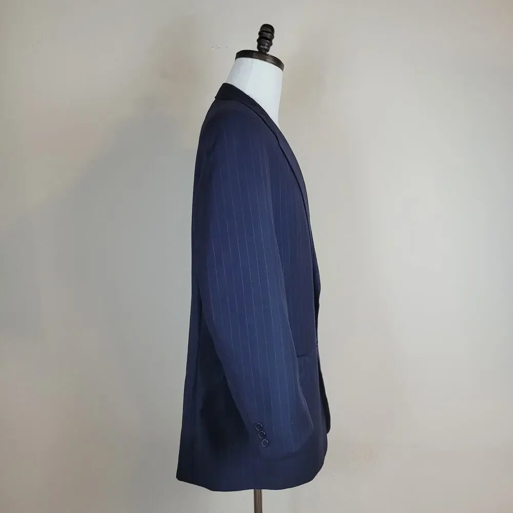 VTG Chester Barrie‎ Blazer 48R Wool Blue England Pinstripe Hand Tailored Luxury